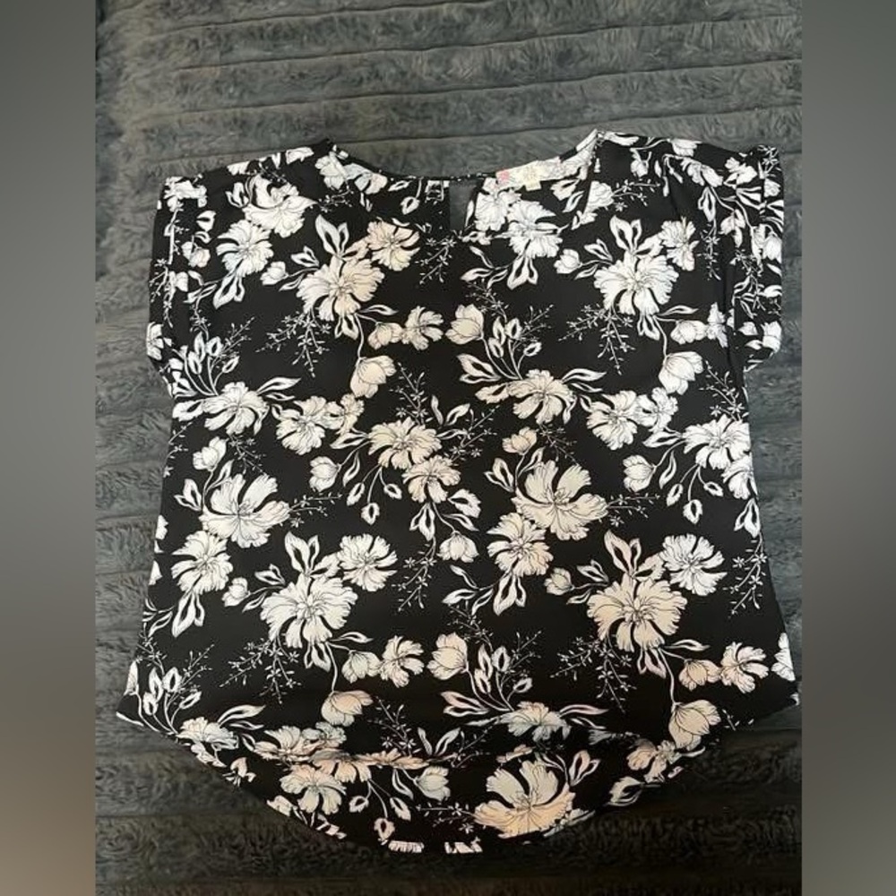 Pink Rose Black and White Floral Blouse